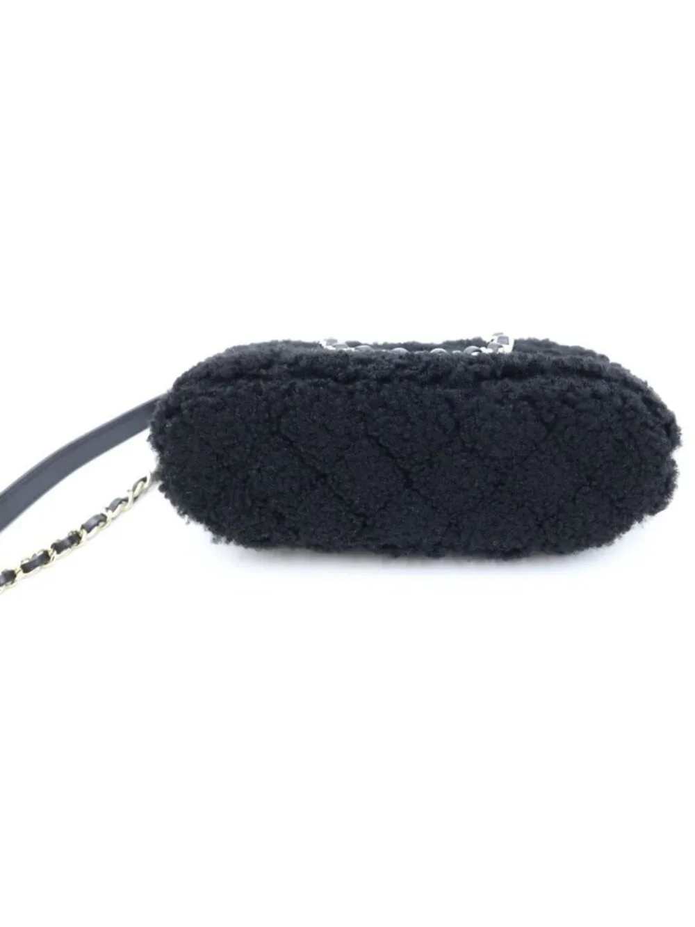 Chanel CC Logo Fleece 2-Way Shoulder Bag Black Leather Gold
